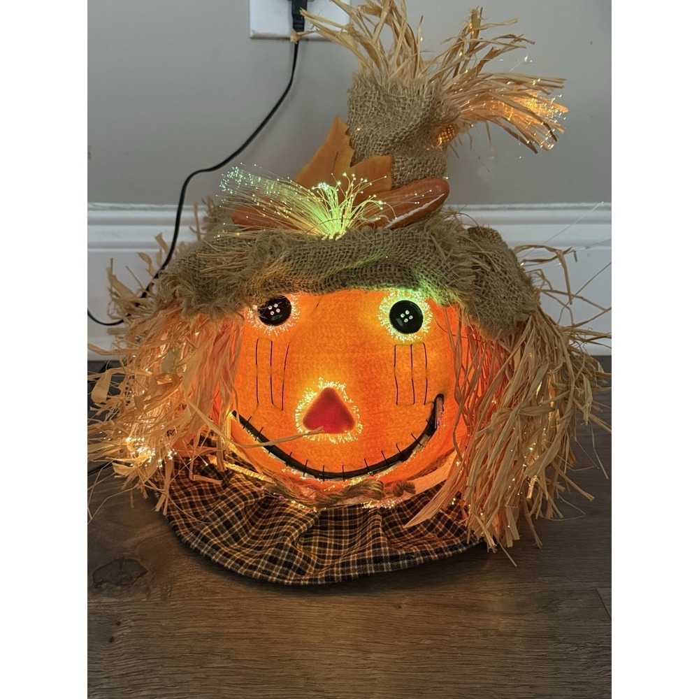 VTG Halloween Fiber Optic Pumpkin Jack O Lantern Light 8" IN BOX Autumn Best